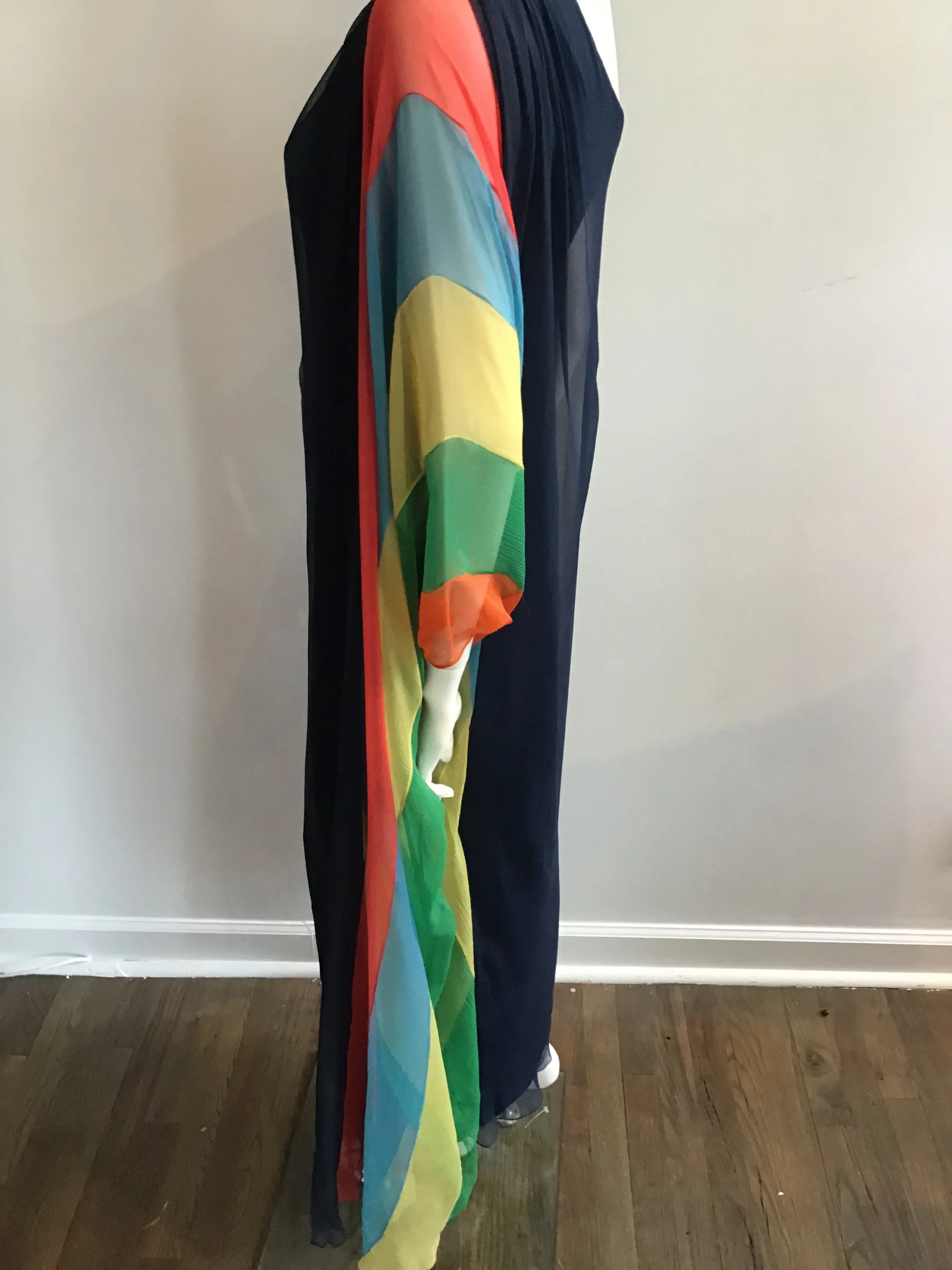 1960s Galanos Navy Chiffon One Shoulder Evening Gown