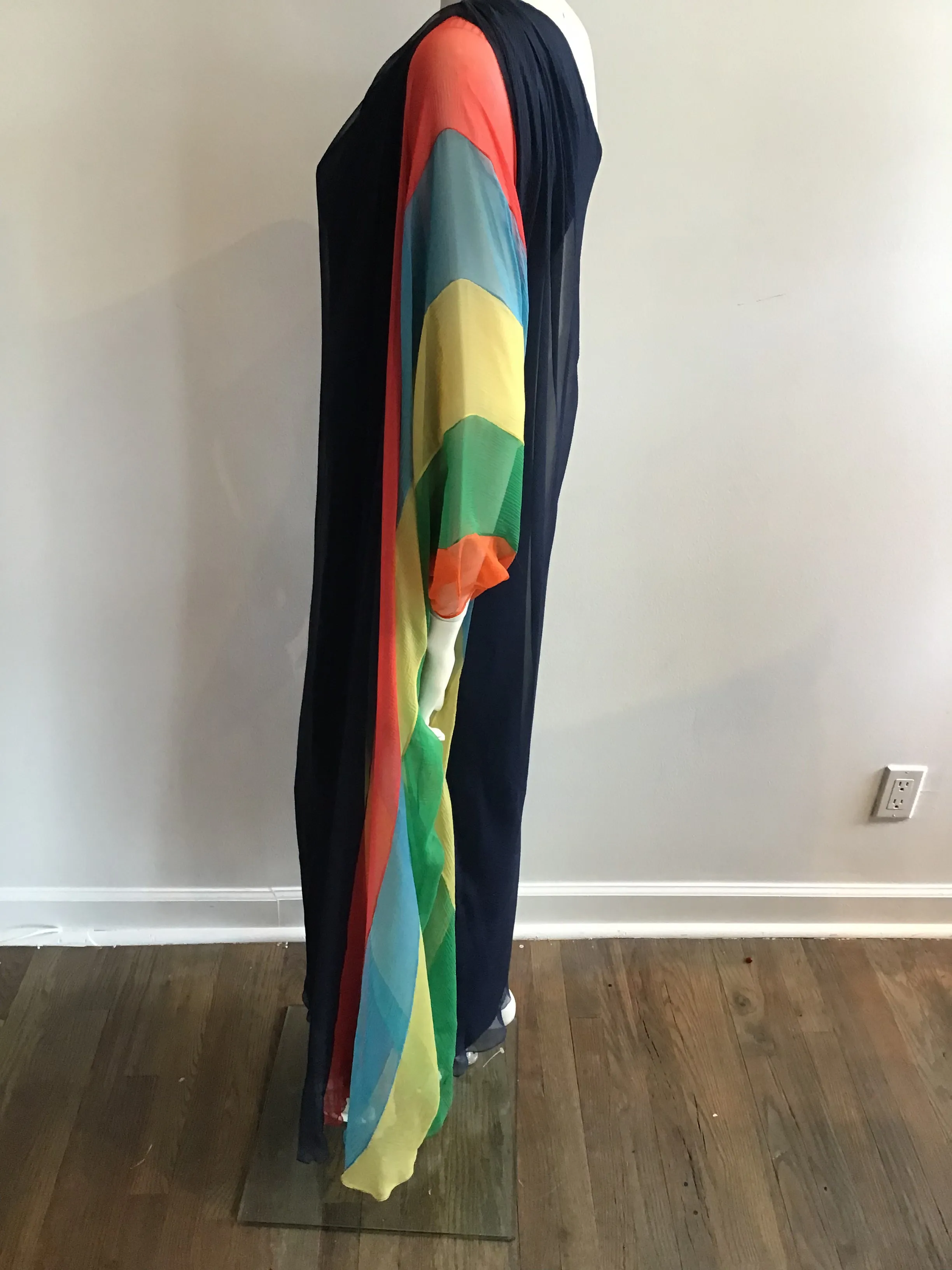 1960s Galanos Navy Chiffon One Shoulder Evening Gown