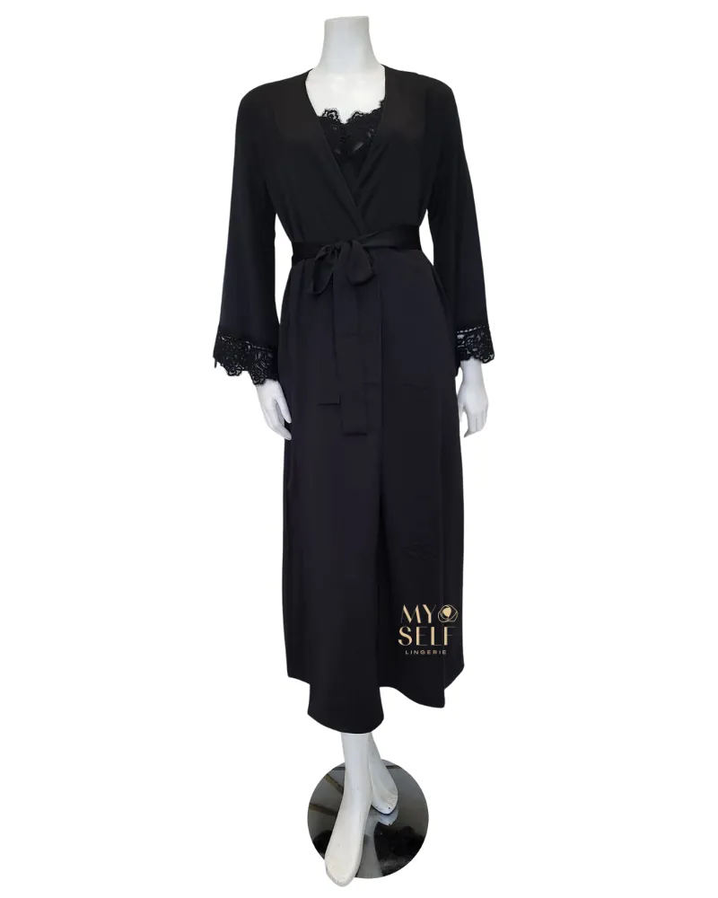 573 574 Black Rosey Chiffon Gown & Robe Set