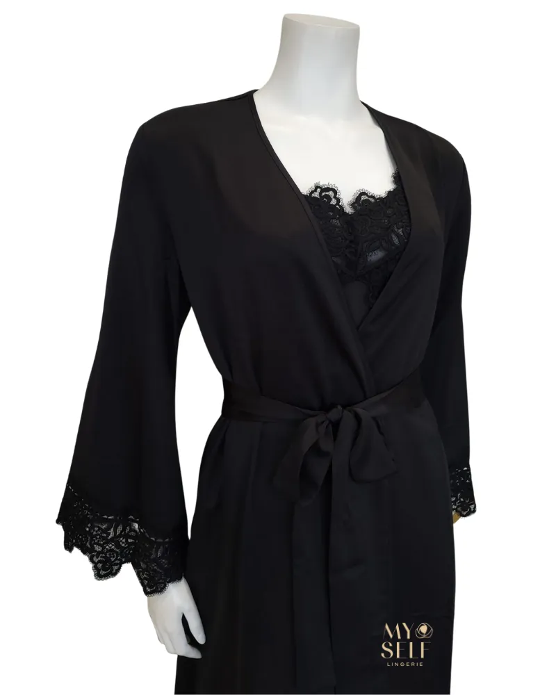573 574 Black Rosey Chiffon Gown & Robe Set