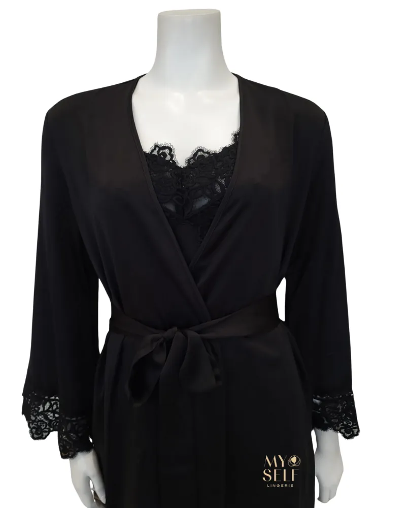 573 574 Black Rosey Chiffon Gown & Robe Set