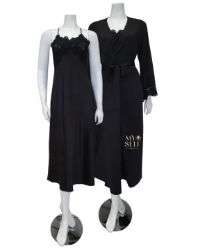 573 574 Black Rosey Chiffon Gown & Robe Set