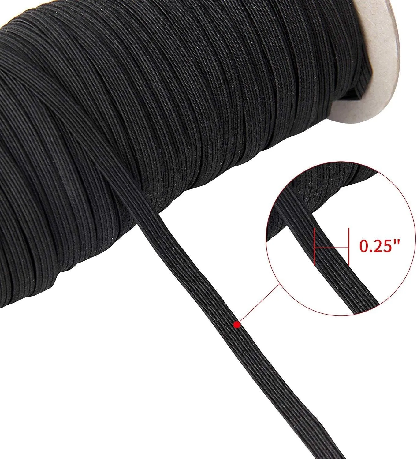 70-Yards Length 1/4" Width Black Braided Elastic Cord/Elastic