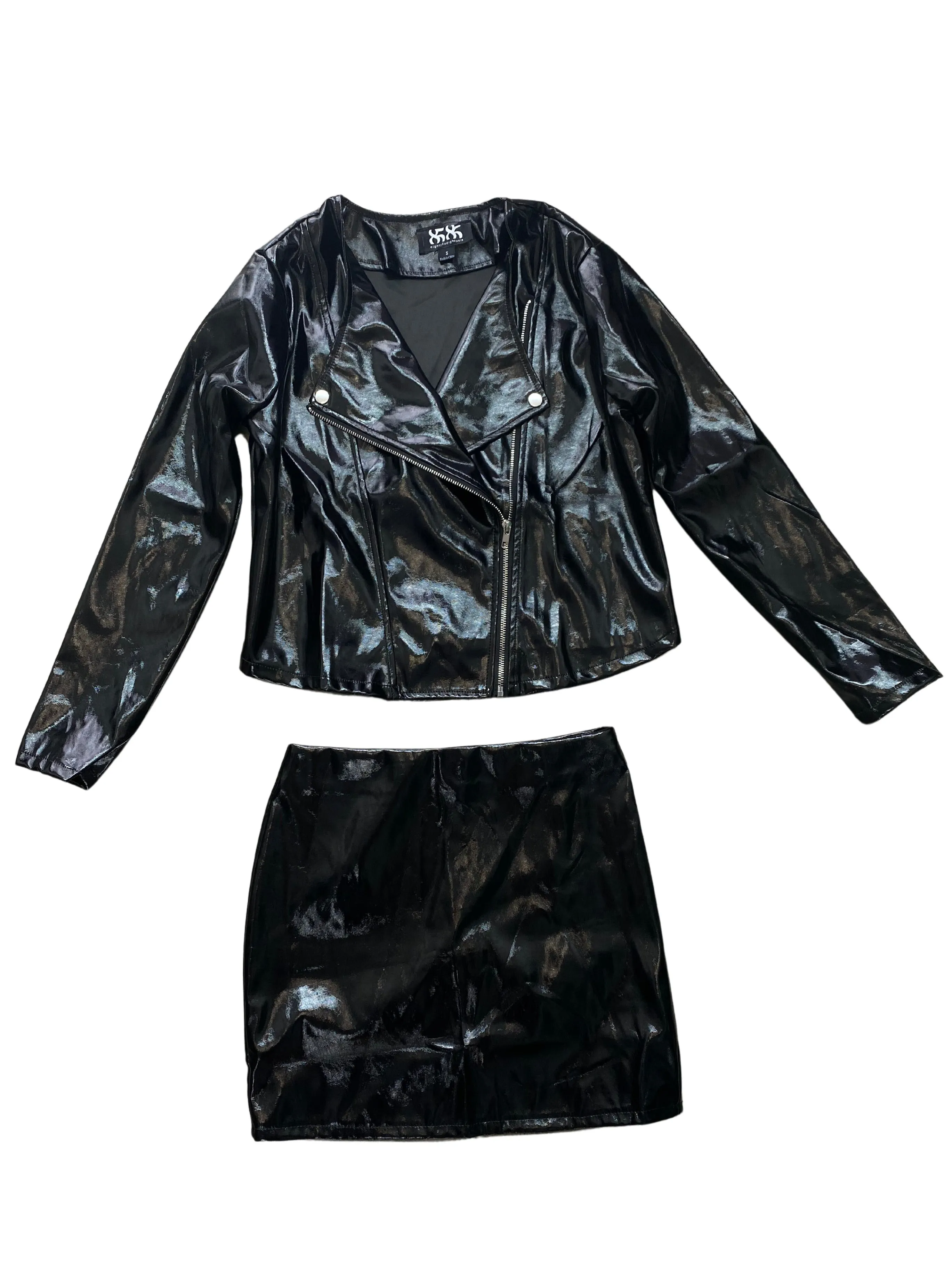 8586: FAUX PATENT LEATHER MOTO JACKET