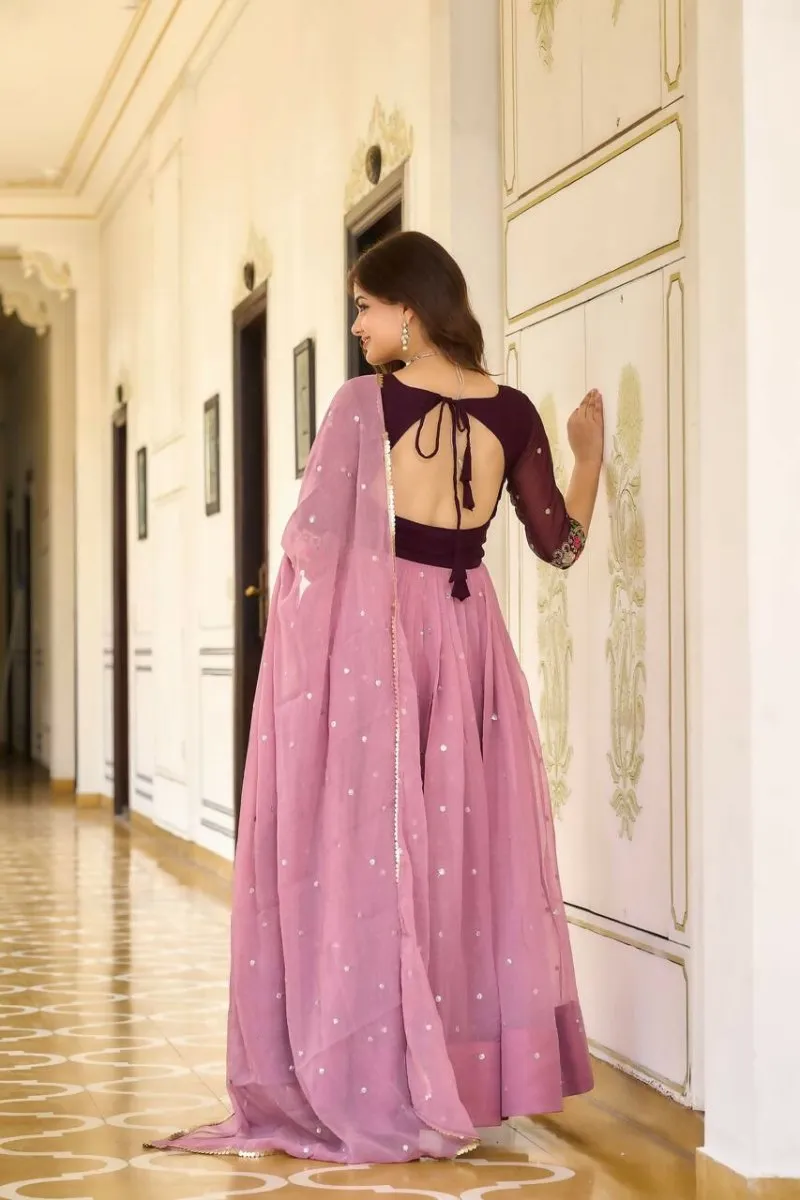 Aastha Fashion Pink Simmer sequence Embroidery with thread Work Gown
