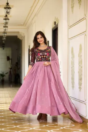 Aastha Fashion Pink Simmer sequence Embroidery with thread Work Gown