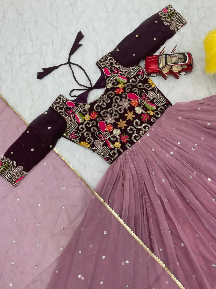 Aastha Fashion Pink Simmer sequence Embroidery with thread Work Gown