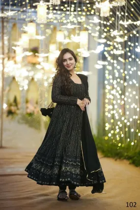Aastha Fashion Women's Black Faux Georgette Zari Embroidery with Sequence work Gown with Dupatta