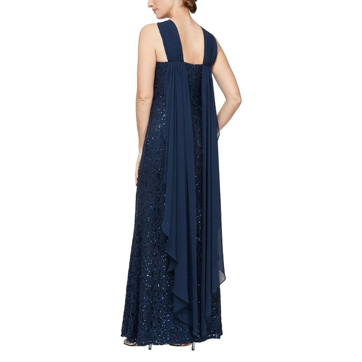 Alex Evenings Navy Lace & Sequined Gown
