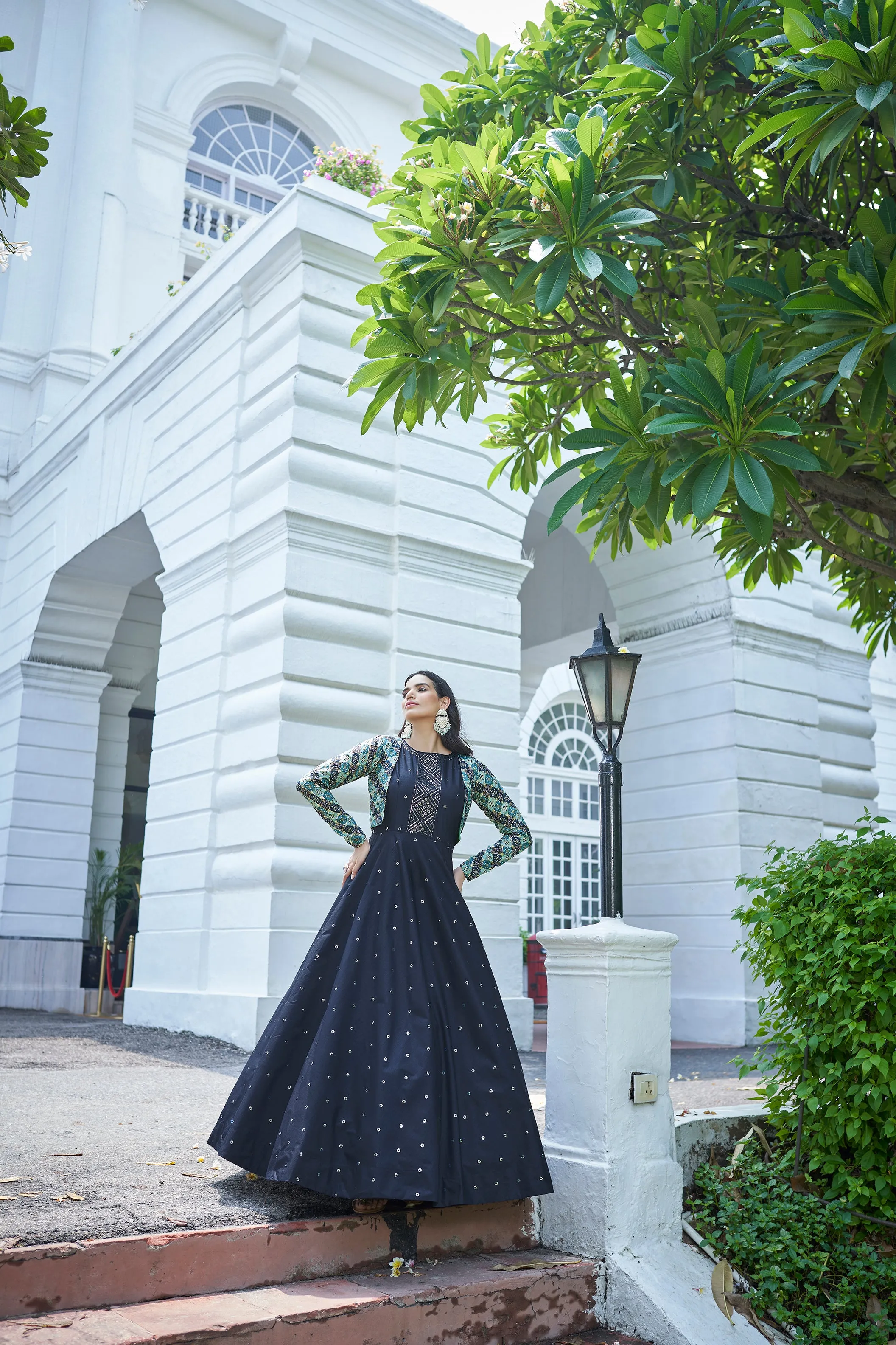 Amazing Blue with Multicolor Color Work Anarkali Gown With Jacket