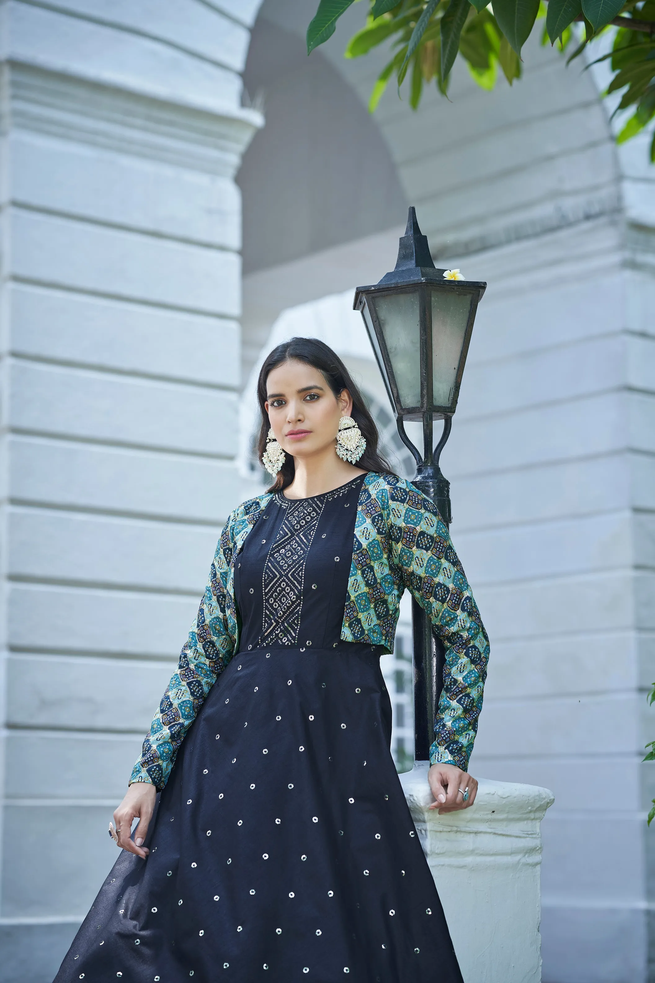 Amazing Blue with Multicolor Color Work Anarkali Gown With Jacket
