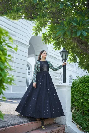 Amazing Blue with Multicolor Color Work Anarkali Gown With Jacket