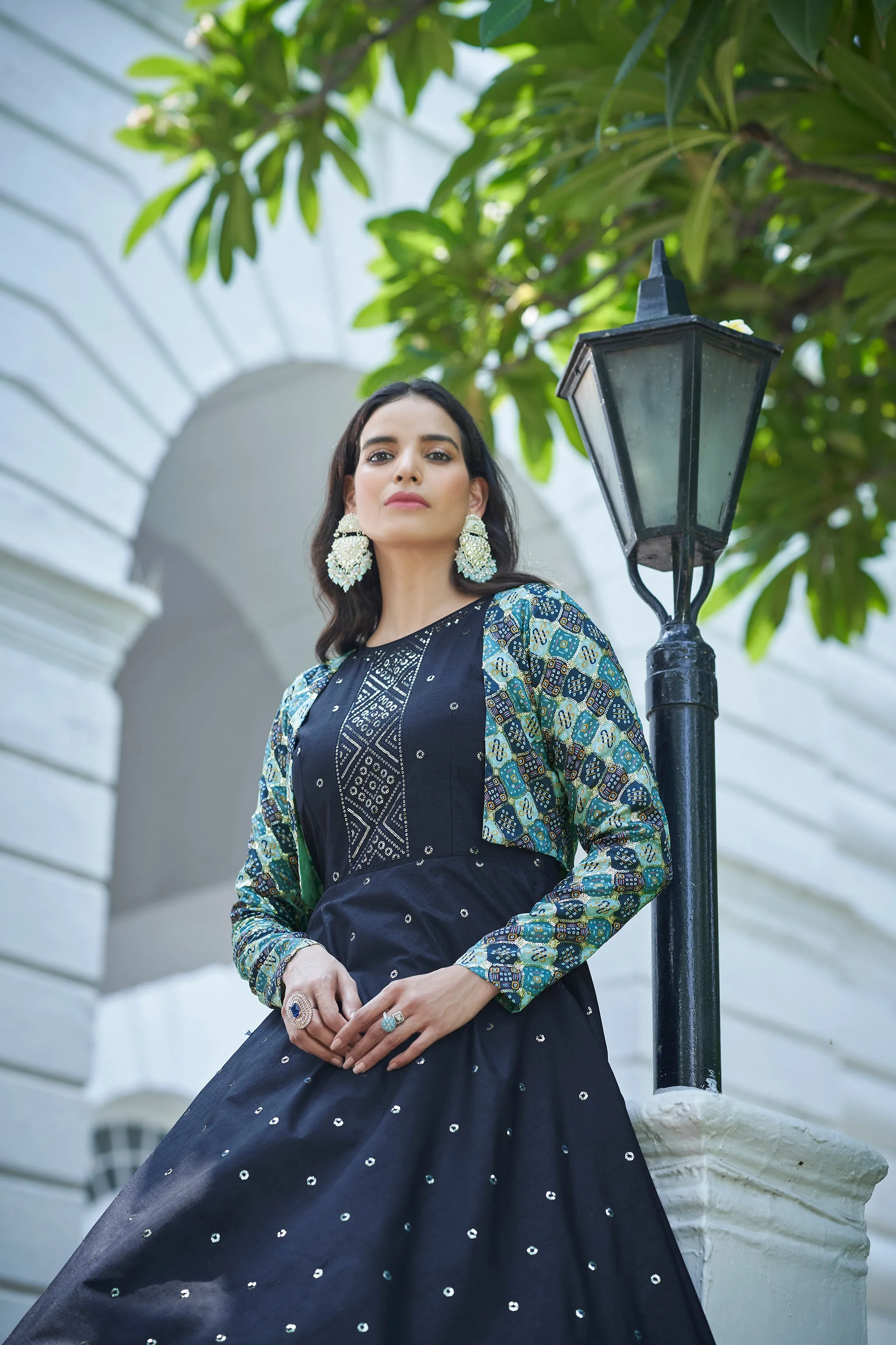 Amazing Blue with Multicolor Color Work Anarkali Gown With Jacket