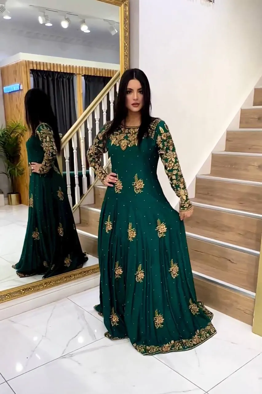 Amazing Teal Green Embroidery Work Gown