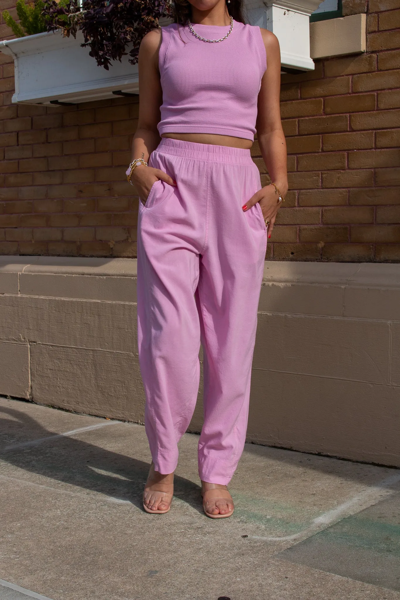 Arizona Elastic Waist Pants Pink