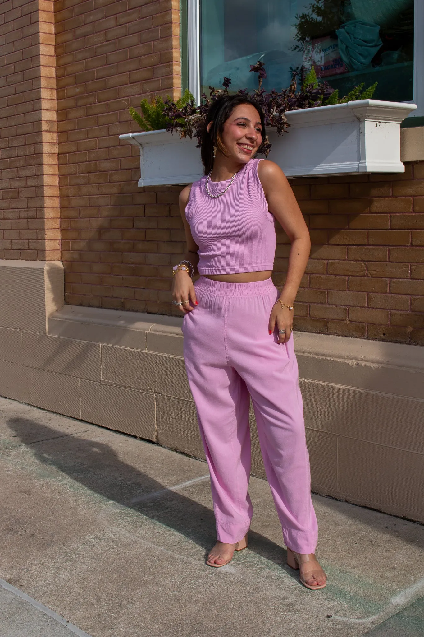 Arizona Elastic Waist Pants Pink
