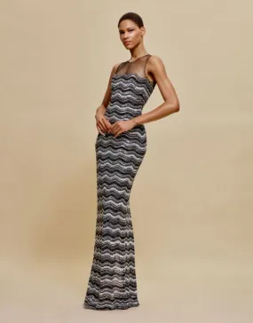 BEADED JEWEL NECK SLEEVELESS COLUMN GOWN