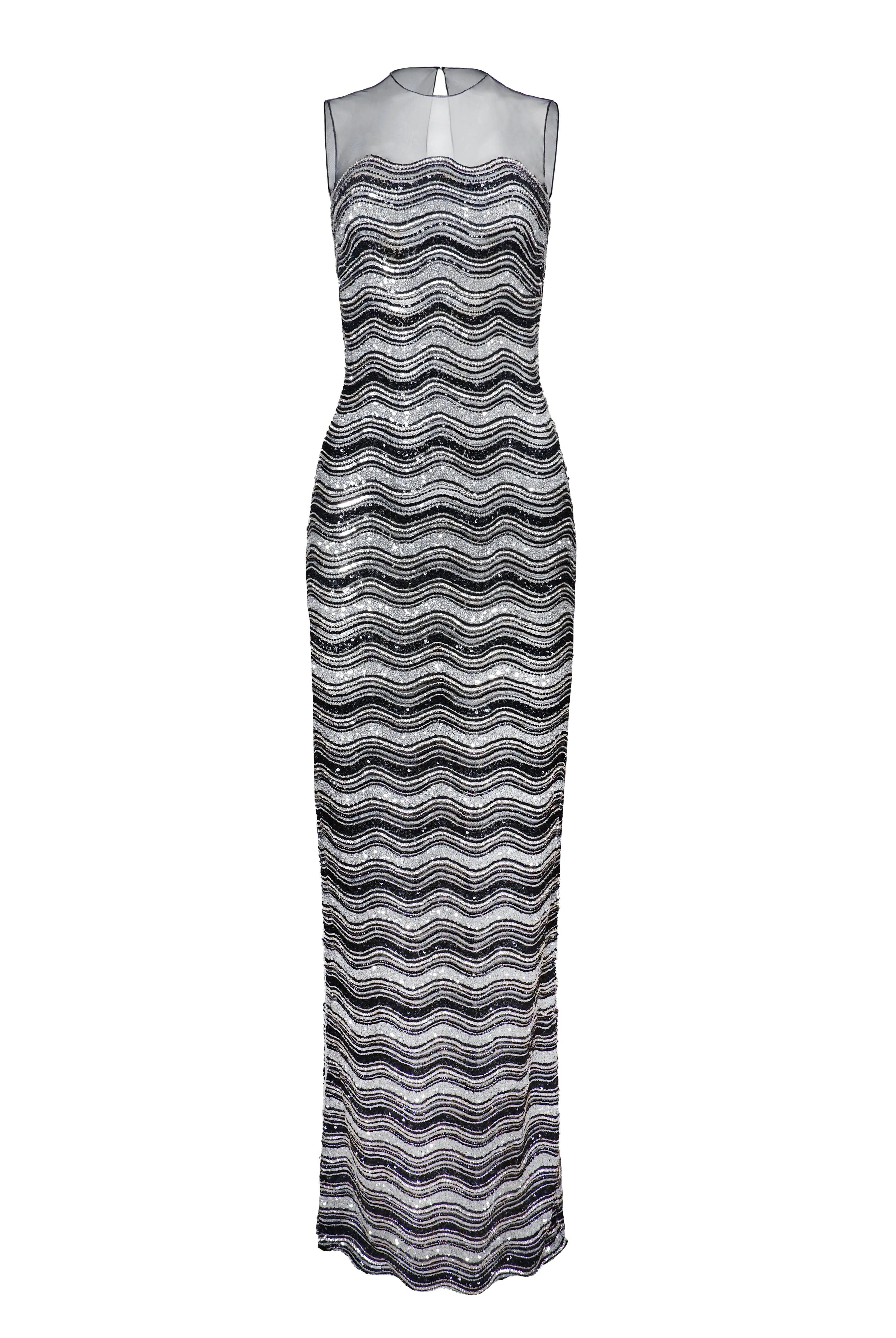 BEADED JEWEL NECK SLEEVELESS COLUMN GOWN