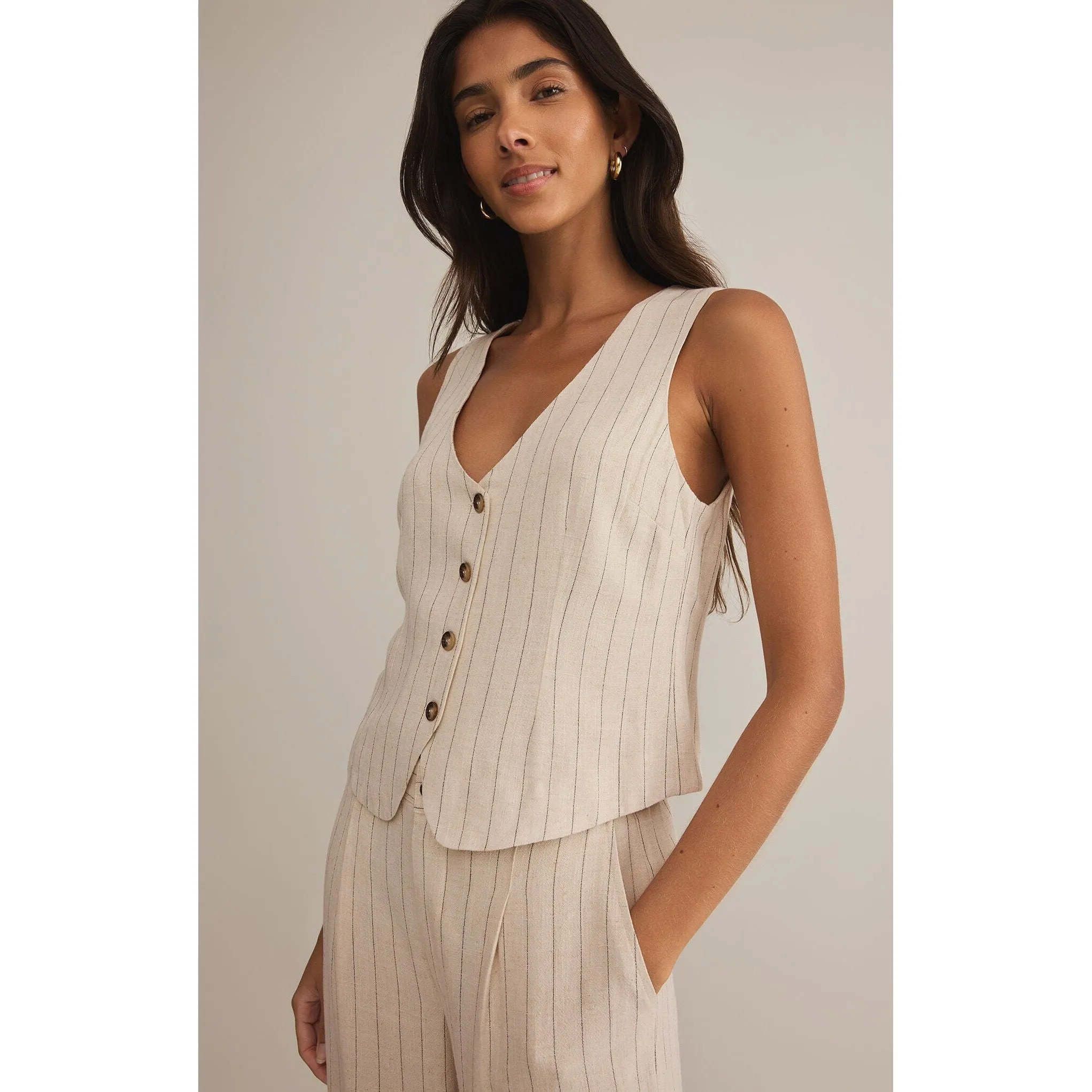 Belfort Pinstripe Vest in Flax