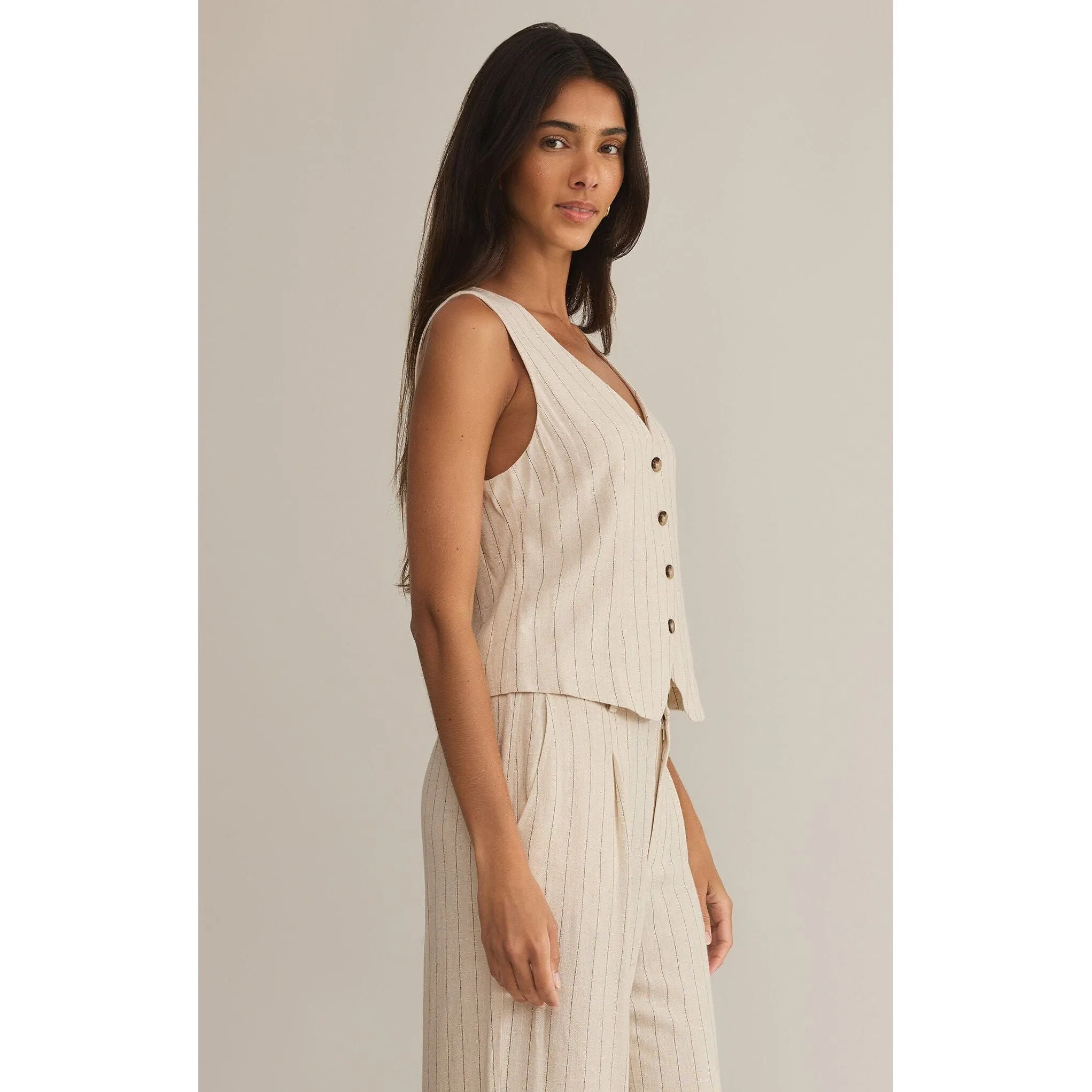 Belfort Pinstripe Vest in Flax