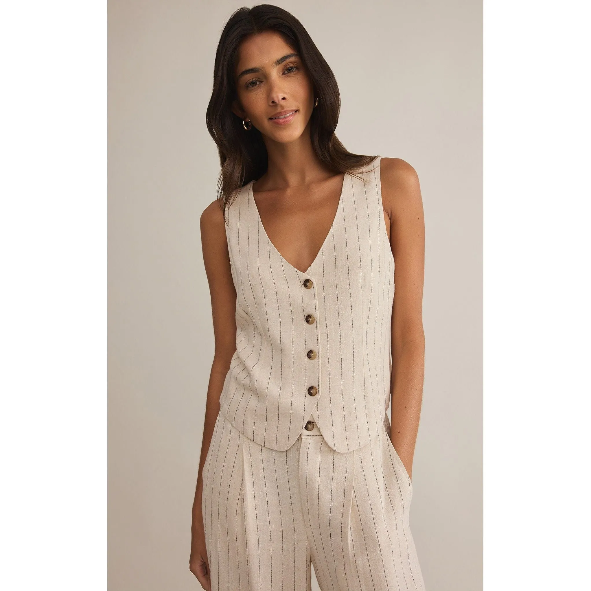 Belfort Pinstripe Vest in Flax