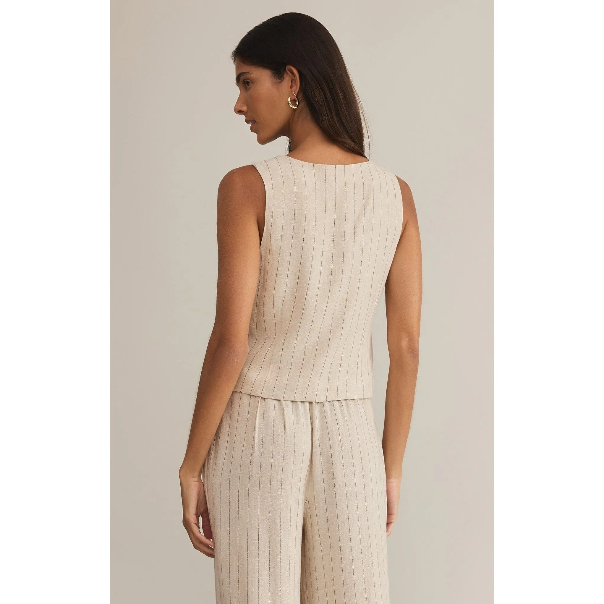 Belfort Pinstripe Vest in Flax