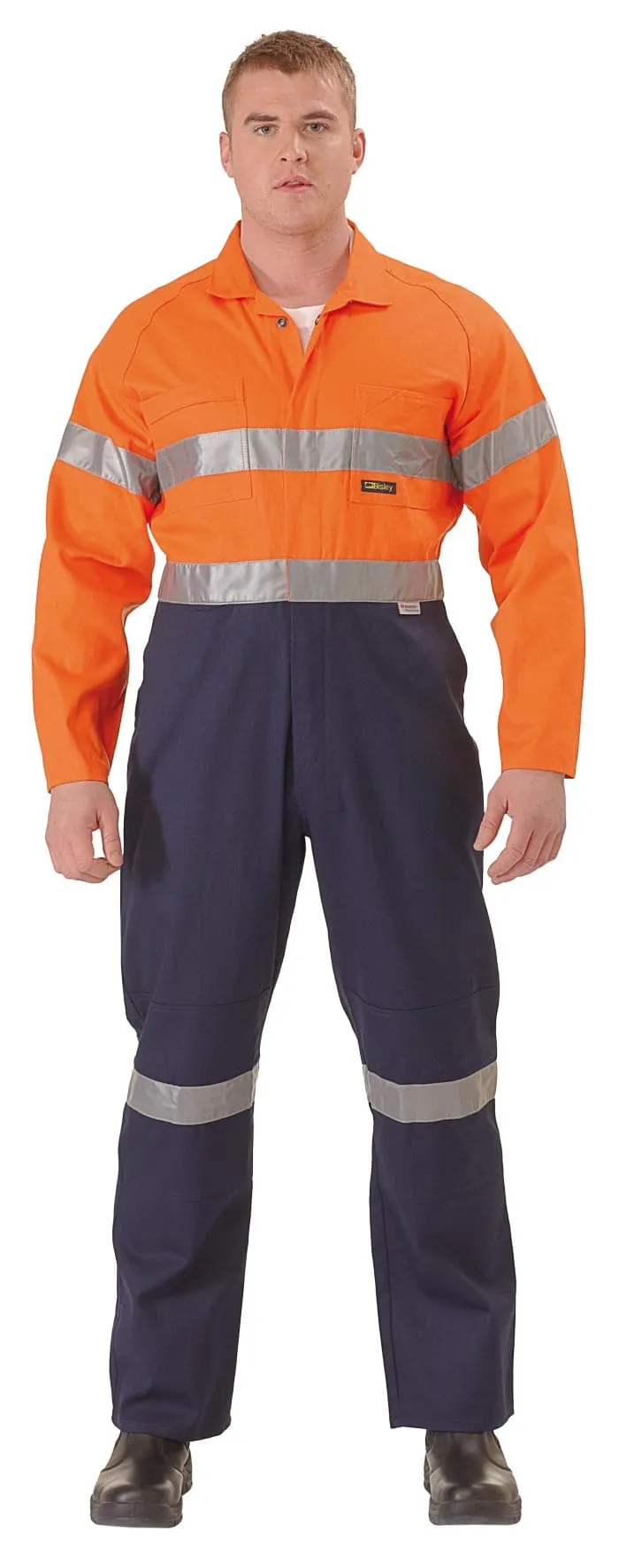Bisley 2 Tone Hi Vis Lightweight Coveralls 3M Reflective Tape - Orange/Navy (BC6719TW)
