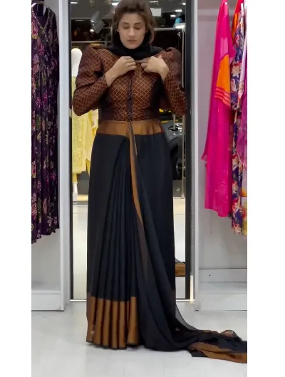 Black 10 Second Saree Ethnic Gown Stitched Blouse