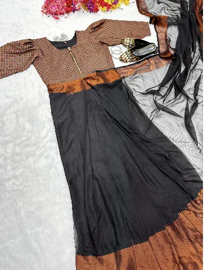Black 10 Second Saree Ethnic Gown Stitched Blouse