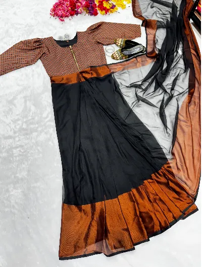 Black 10 Second Saree Ethnic Gown Stitched Blouse