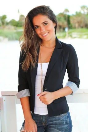 Black Blazer with 3/4 Pinstripe Cuff