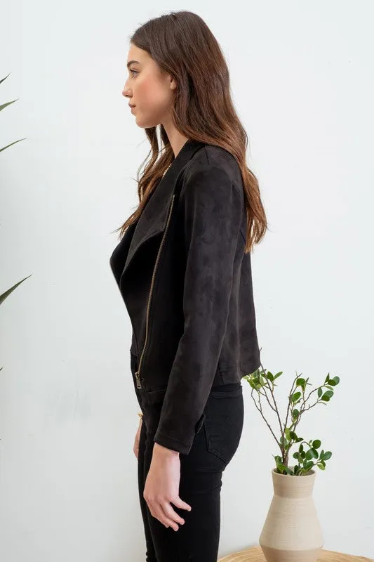 Black Faux Suede Moto Jacket