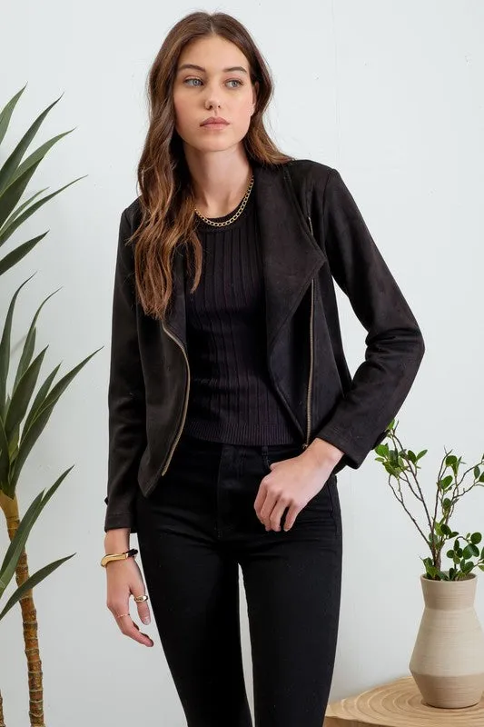 Black Faux Suede Moto Jacket