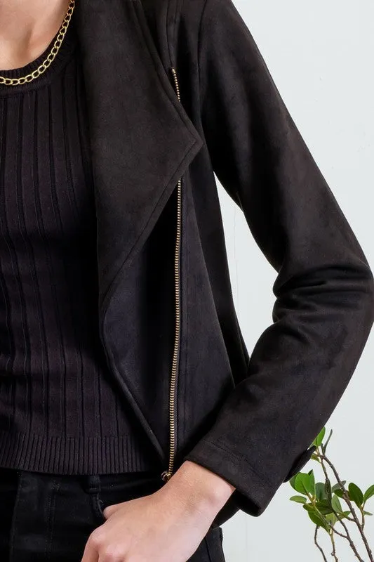 Black Faux Suede Moto Jacket
