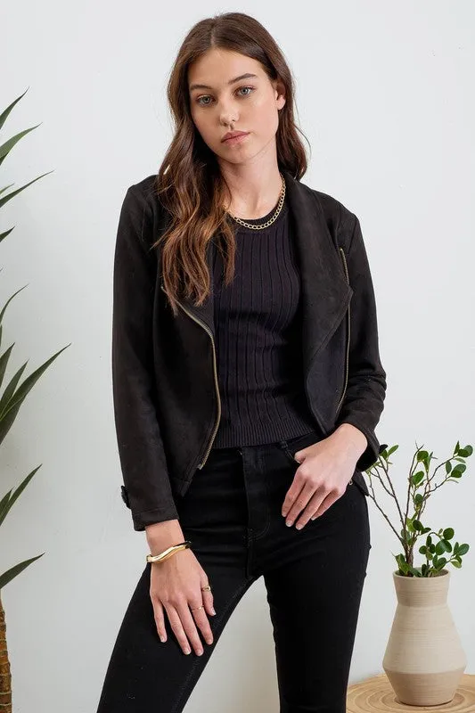Black Faux Suede Moto Jacket