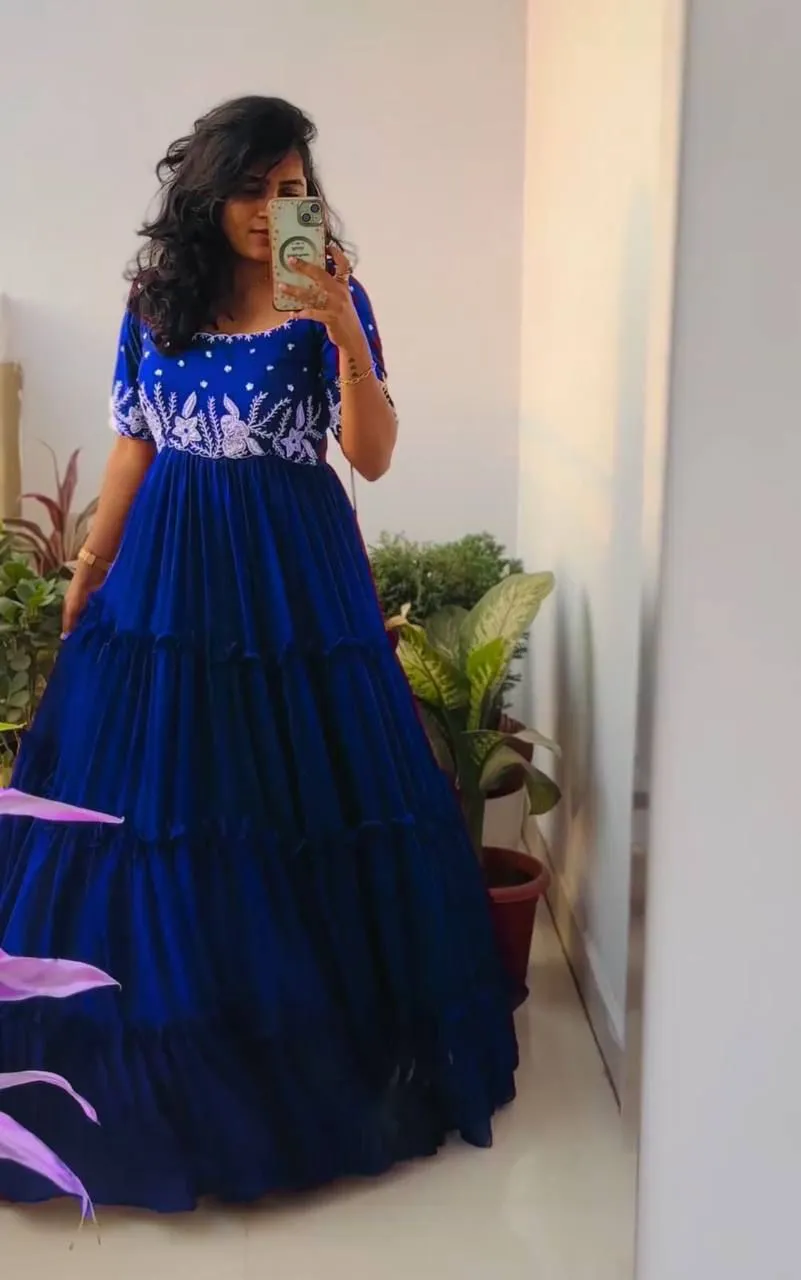 BLUE ROSE EMBROIDERY GOWN