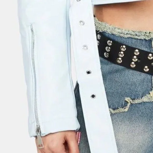 Callie Baby: Azalea Wang Blue Powder Moto Jacket LARGE