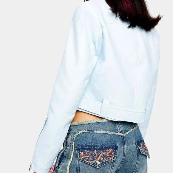 Callie Baby: Azalea Wang Blue Powder Moto Jacket LARGE
