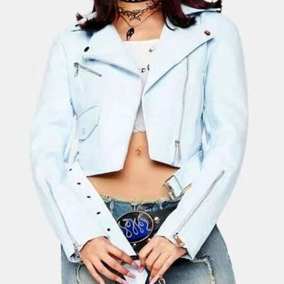 Callie Baby: Azalea Wang Blue Powder Moto Jacket LARGE