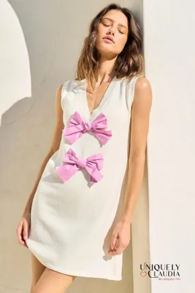Carolina Front Bow V-Neck Sleeveless Mini Dress