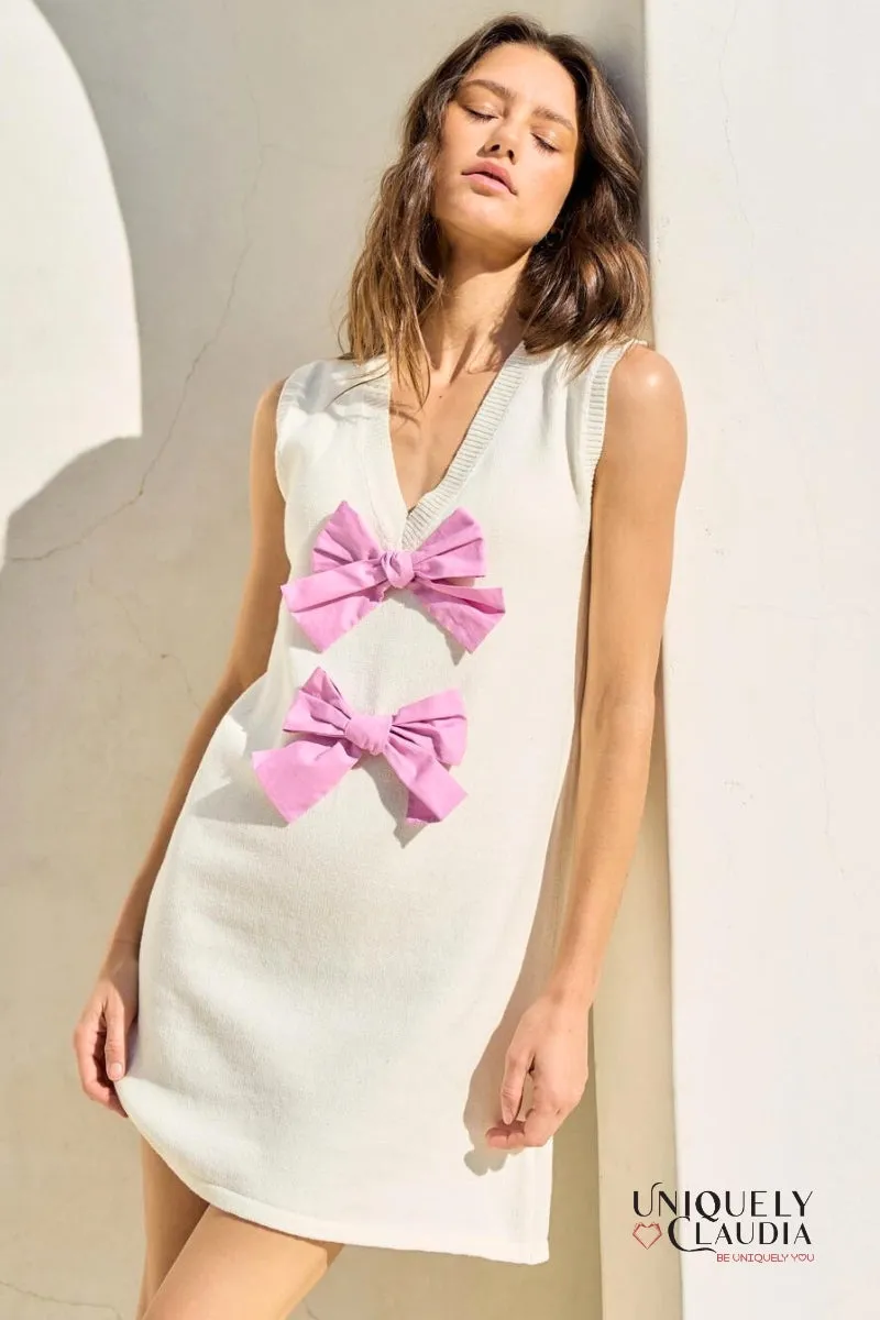 Carolina Front Bow V-Neck Sleeveless Mini Dress