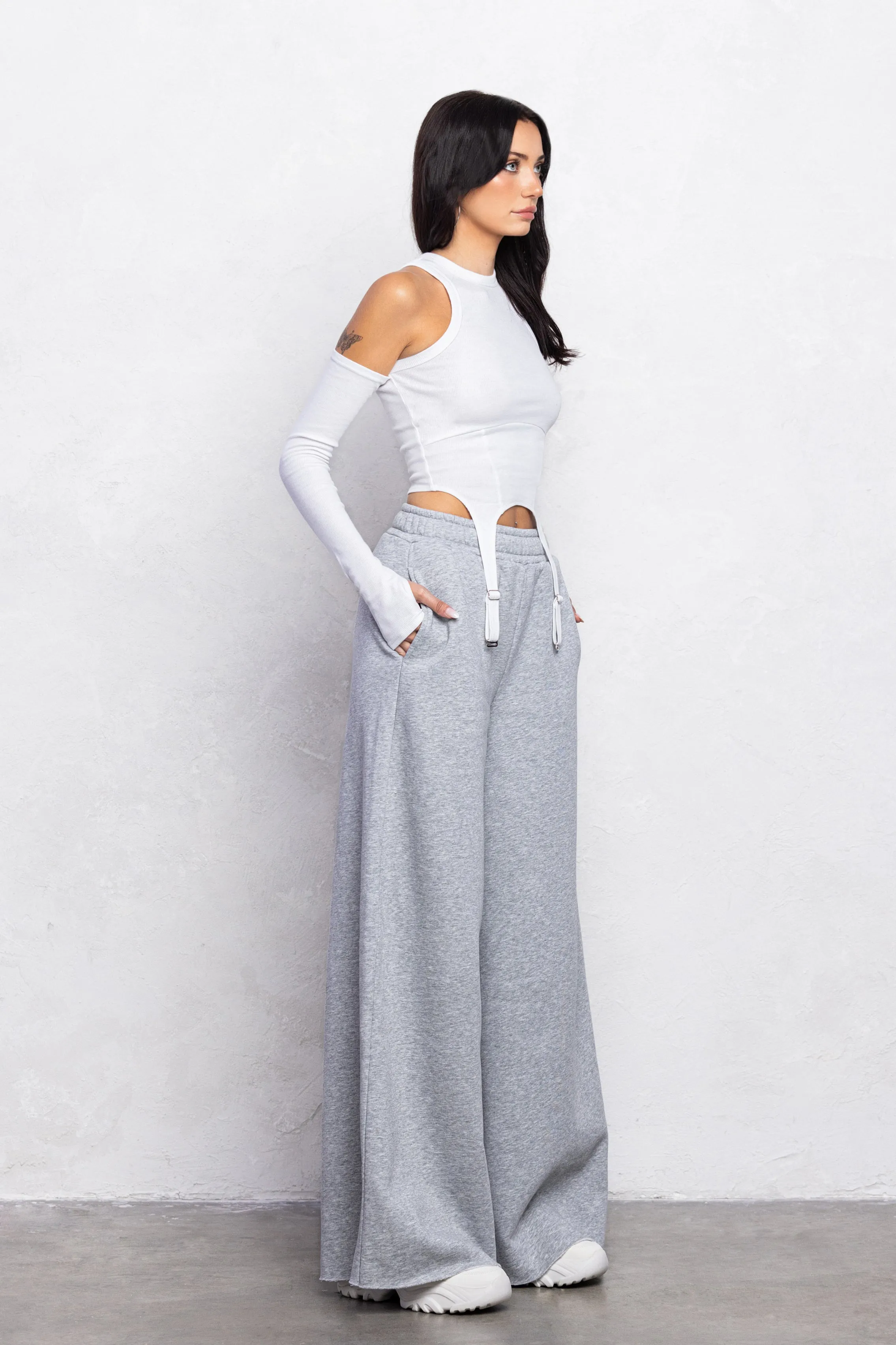 CASUAL WIDE LEG FLEECE SWEATPANT