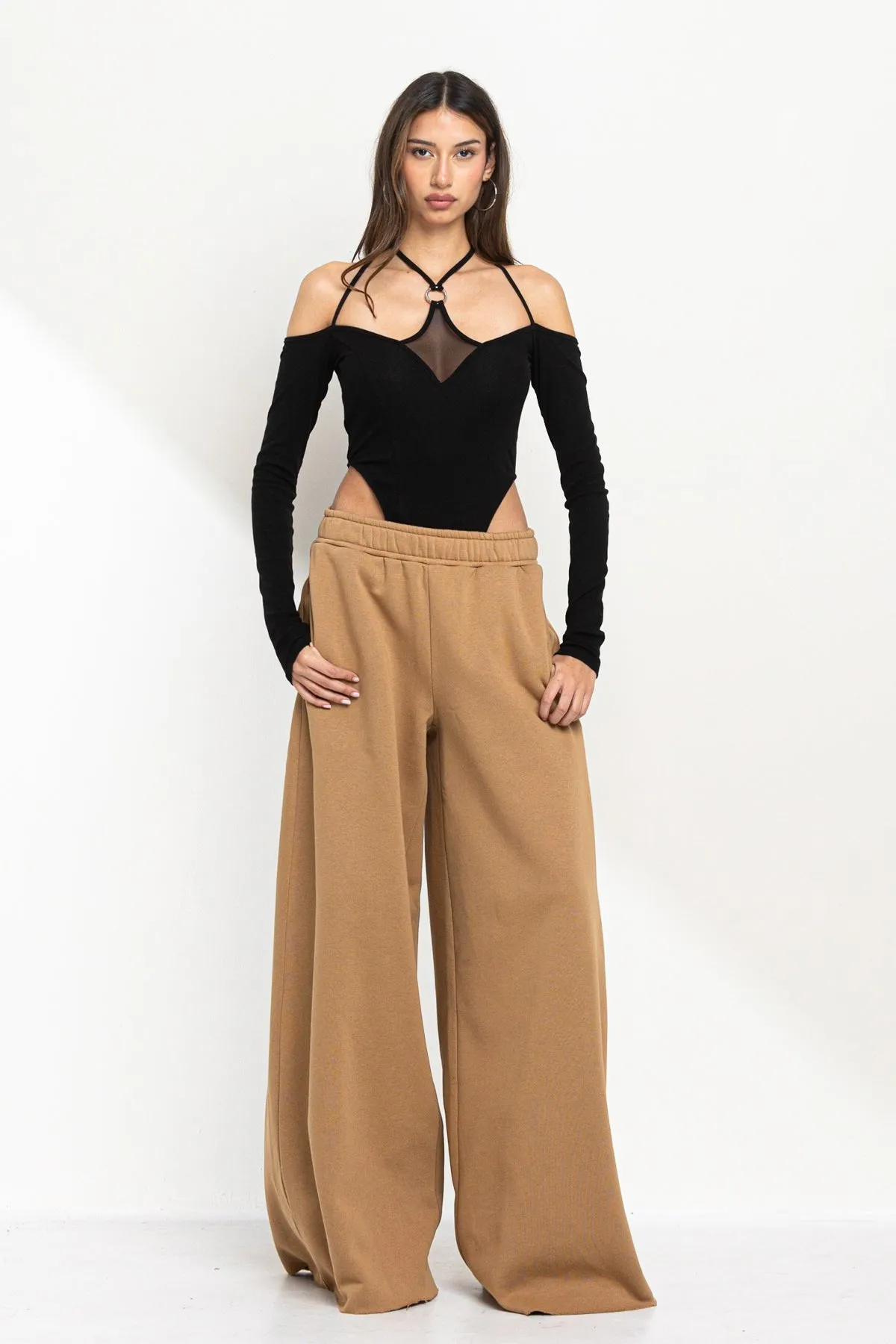 CASUAL WIDE LEG FLEECE SWEATPANT