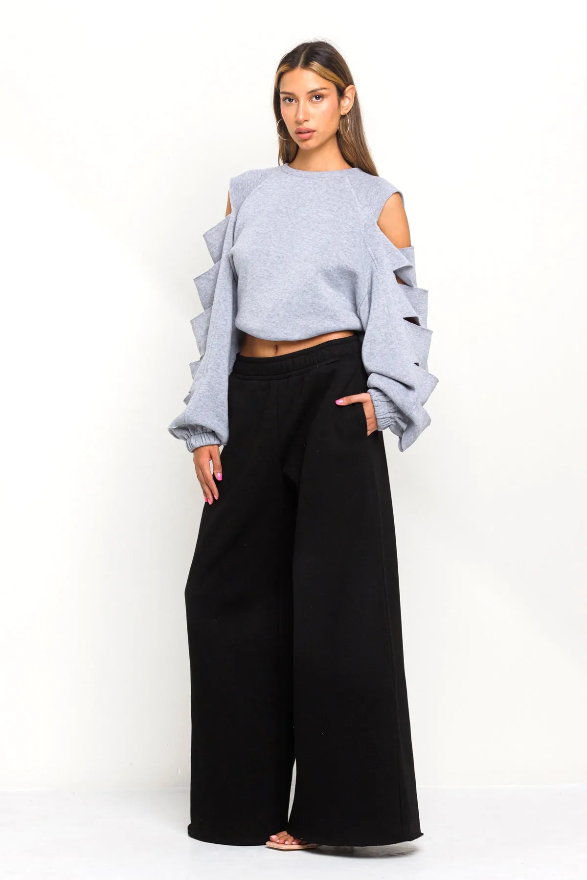 CASUAL WIDE LEG FLEECE SWEATPANT