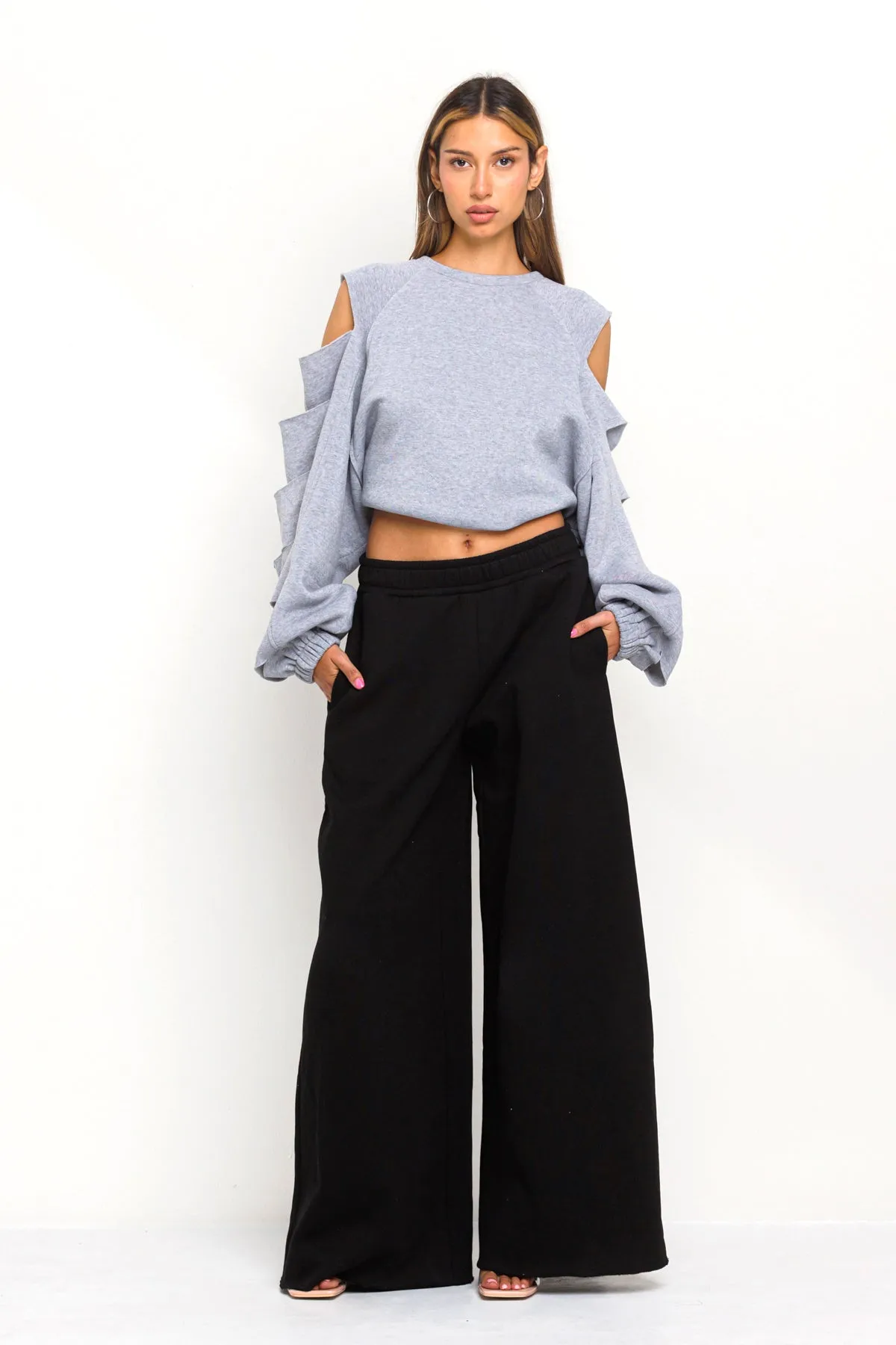 CASUAL WIDE LEG FLEECE SWEATPANT