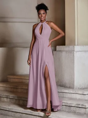 Chiffon Long Halter Dresses with Slit-Vintage Mauve