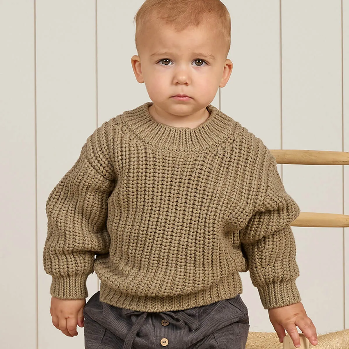 Chunky Knit Sweater in Olive by Quincy Mae