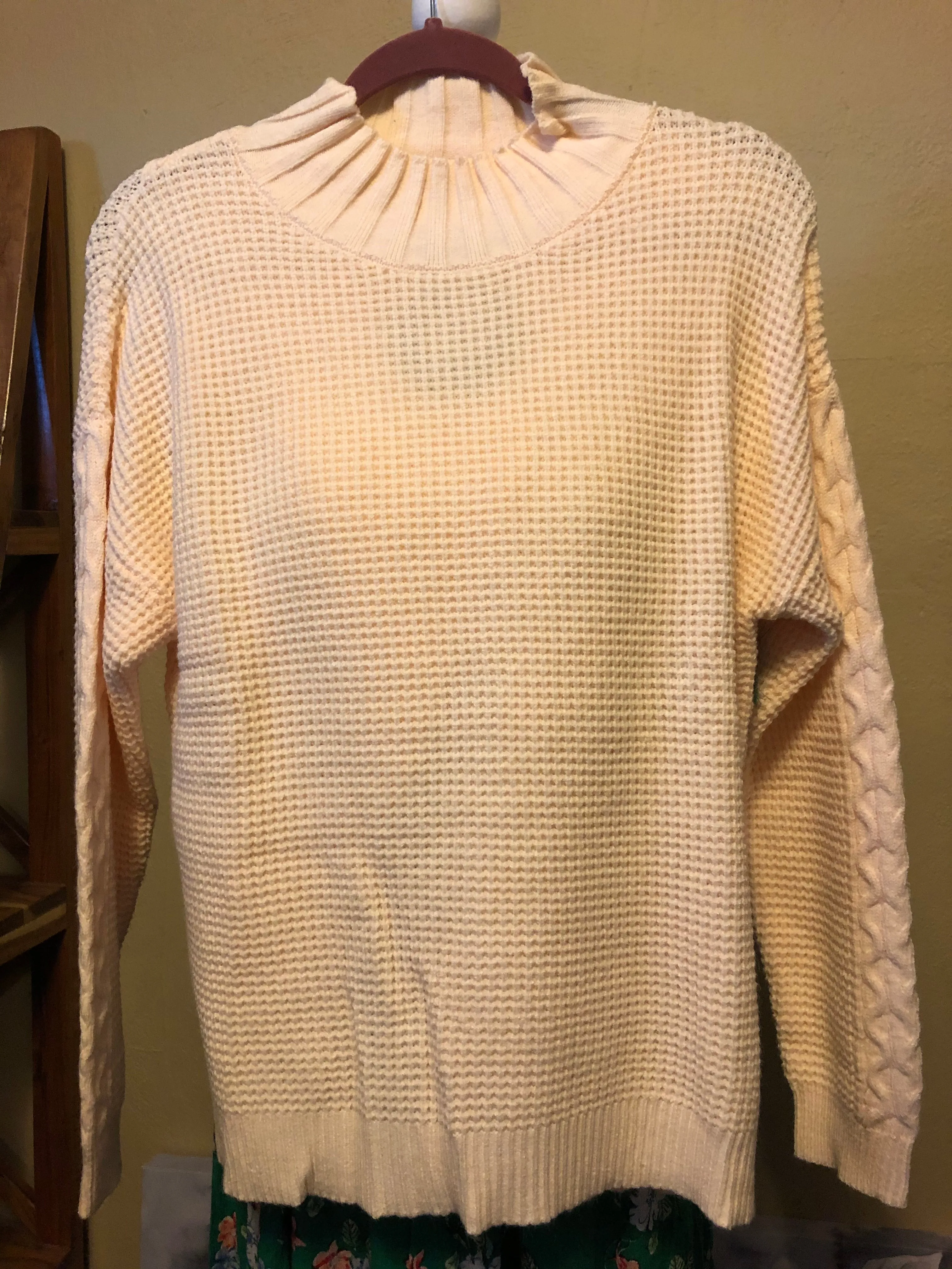 Chunky Knit Sweater with Split Back and Cable Sleeves (Available in: Cream)
