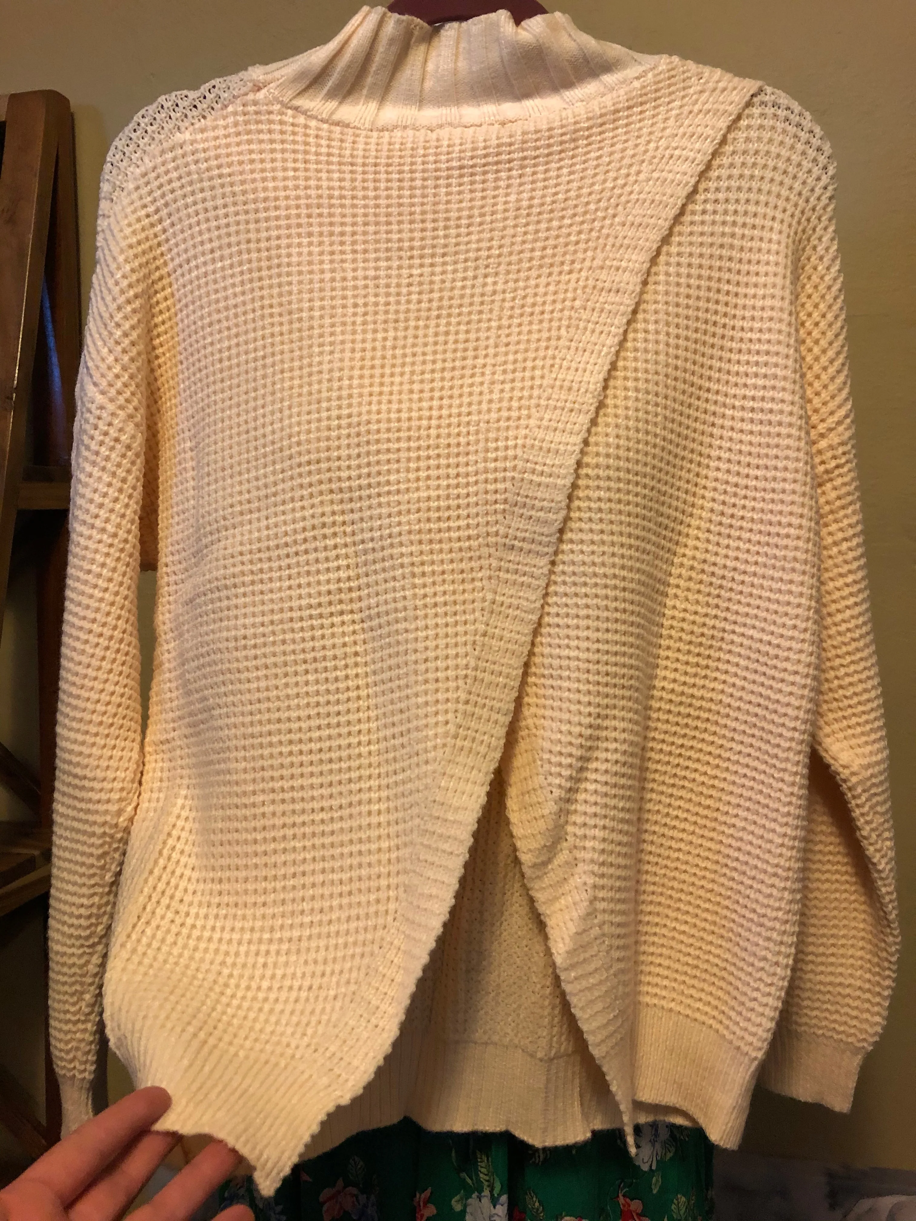 Chunky Knit Sweater with Split Back and Cable Sleeves (Available in: Cream)