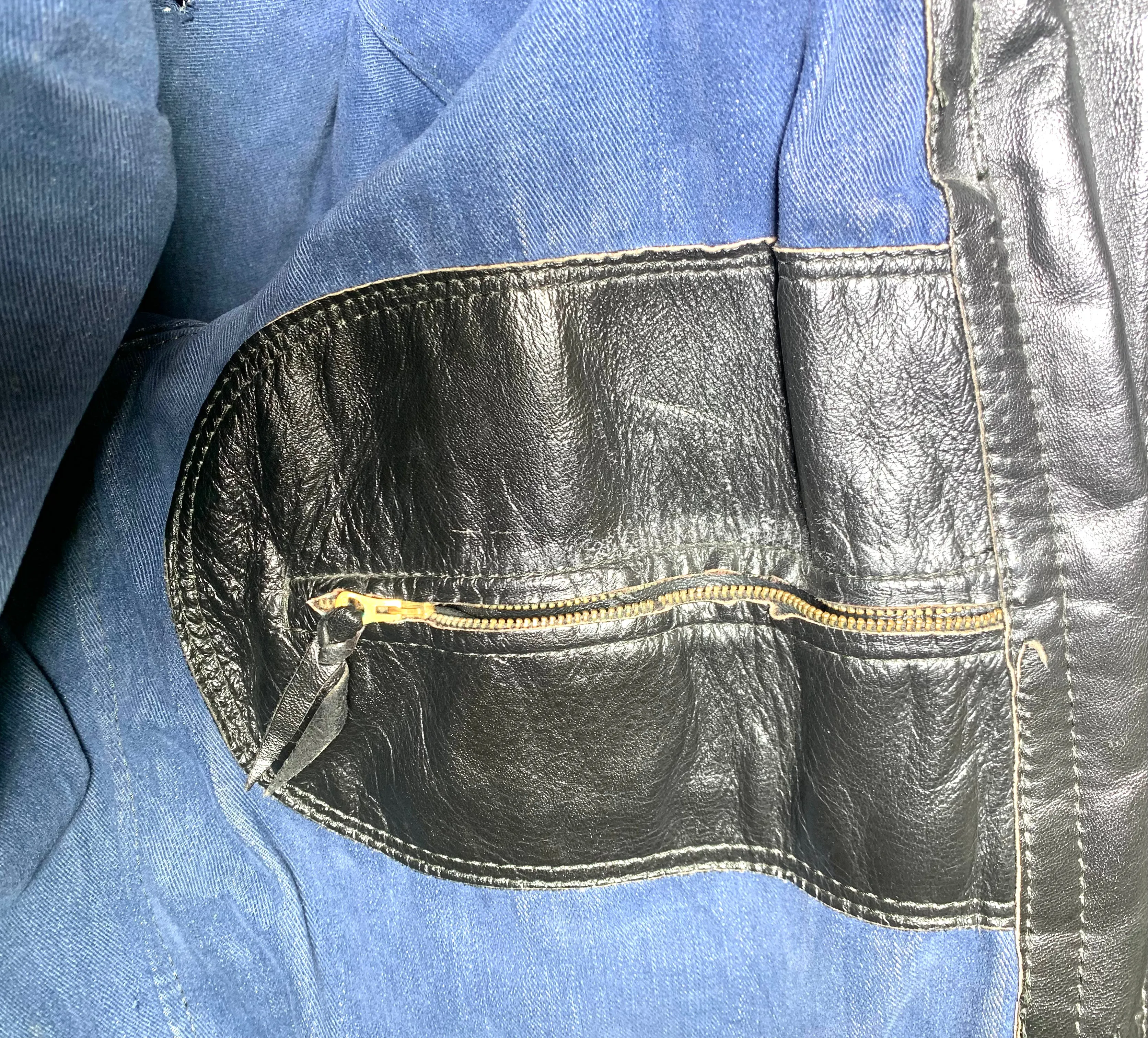 Classic 1960s Black Leather Café Racer Motorcycle Jacket with Denim Lining